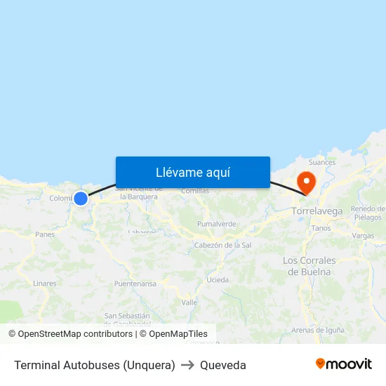 Terminal Autobuses (Unquera) to Queveda map