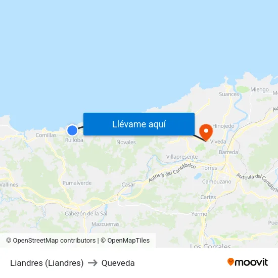 Liandres (Liandres) to Queveda map
