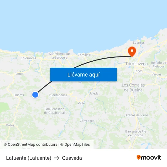 Lafuente (Lafuente) to Queveda map