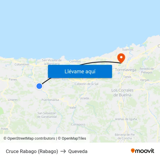 Cruce Rabago (Rabago) to Queveda map