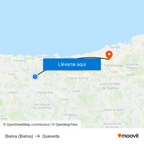 Bielva (Bielva) to Queveda map