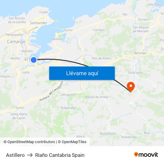Astillero to Riaño Cantabria Spain map