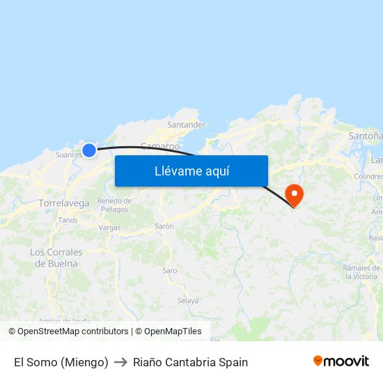 El Somo (Miengo) to Riaño Cantabria Spain map
