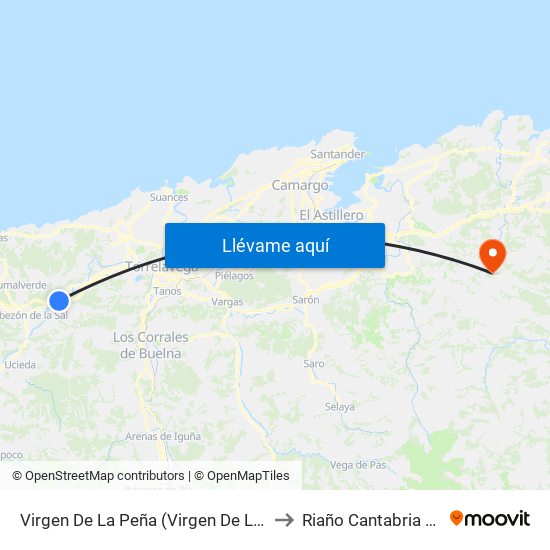 Virgen De La Peña (Virgen De  La Peña) to Riaño Cantabria Spain map