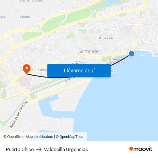 Puerto Chico to Valdecilla Urgencias map