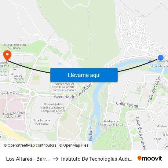 Los Alfares - Barrio De San Antón to Instituto De Tecnologías Audiovisuales De Cuenca - Itav map