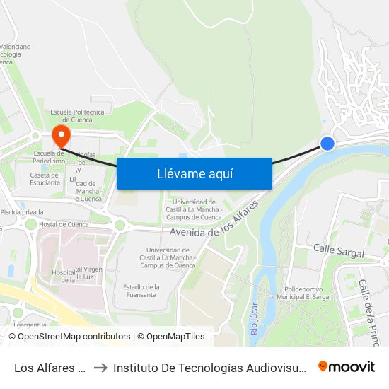 Los Alfares - Ollerías to Instituto De Tecnologías Audiovisuales De Cuenca - Itav map