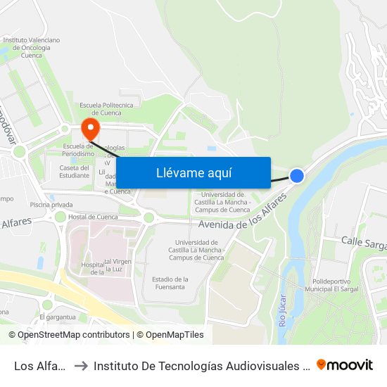 Los Alfares III to Instituto De Tecnologías Audiovisuales De Cuenca - Itav map
