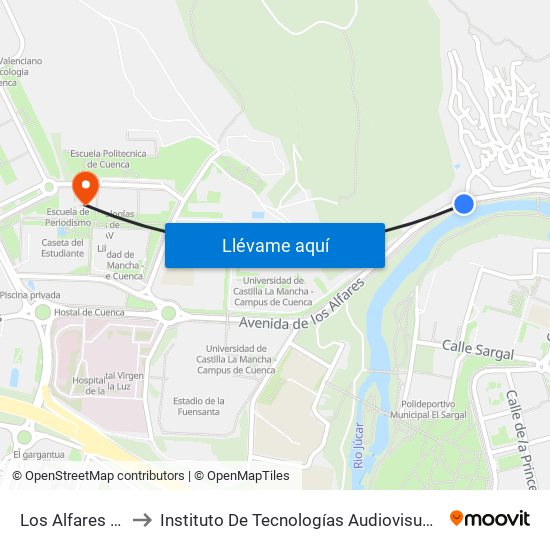Los Alfares - Ollerías to Instituto De Tecnologías Audiovisuales De Cuenca - Itav map