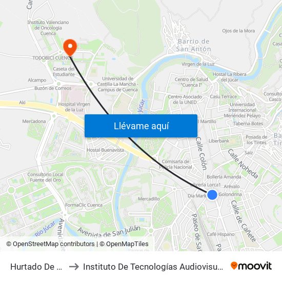 Hurtado De Mendoza to Instituto De Tecnologías Audiovisuales De Cuenca - Itav map