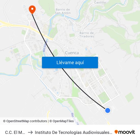 C.C. El Mirador to Instituto De Tecnologías Audiovisuales De Cuenca - Itav map