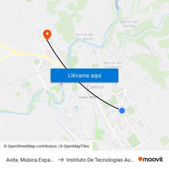 Avda. Música Española - Rio San Martín to Instituto De Tecnologías Audiovisuales De Cuenca - Itav map