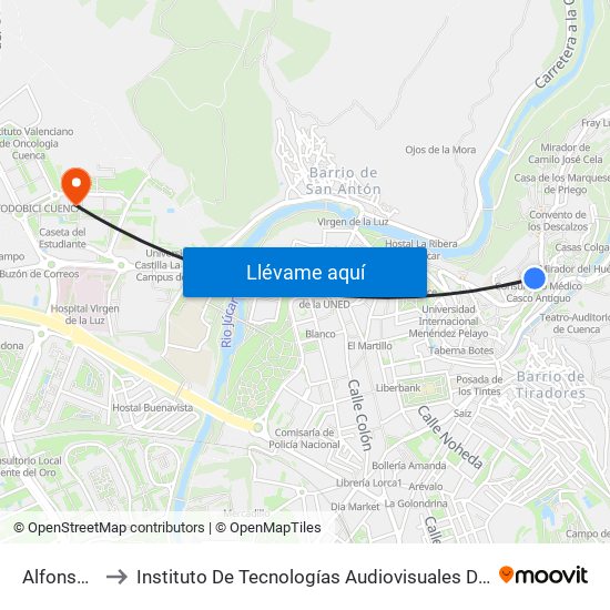 Alfonso VIII to Instituto De Tecnologías Audiovisuales De Cuenca - Itav map