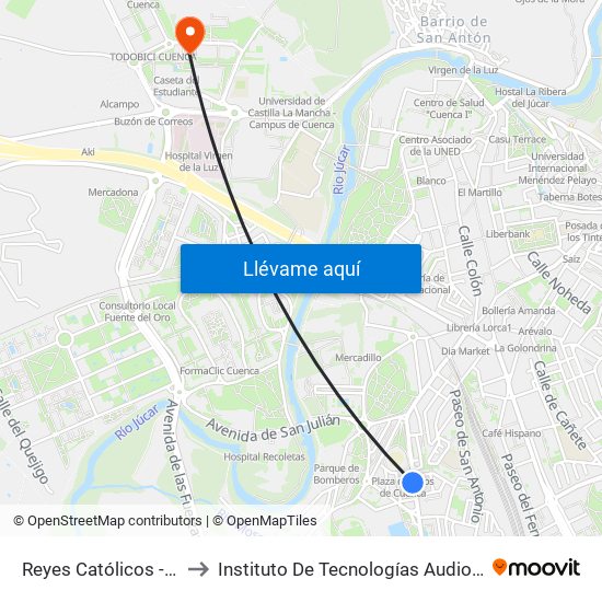 Reyes Católicos - Plaza De Toros to Instituto De Tecnologías Audiovisuales De Cuenca - Itav map