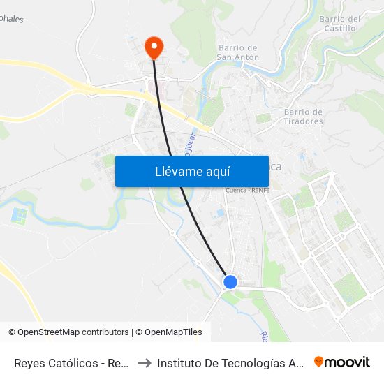 Reyes Católicos - Residencial Santa Mónica to Instituto De Tecnologías Audiovisuales De Cuenca - Itav map