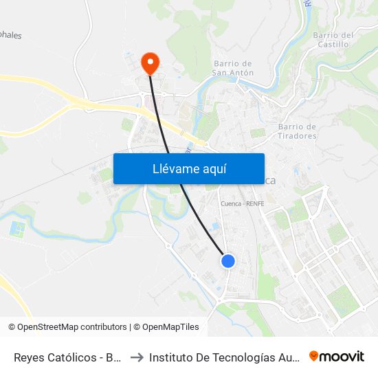 Reyes Católicos - Barrio Obispo Laplana to Instituto De Tecnologías Audiovisuales De Cuenca - Itav map