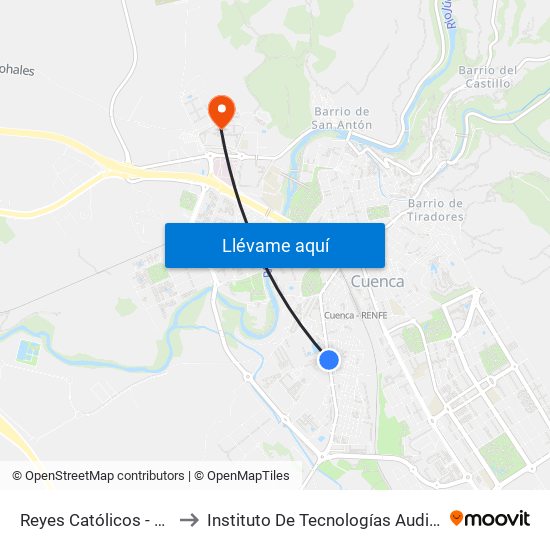 Reyes Católicos - Calle Guardia Civil to Instituto De Tecnologías Audiovisuales De Cuenca - Itav map