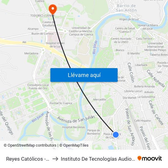 Reyes Católicos - Plaza De Toros to Instituto De Tecnologías Audiovisuales De Cuenca - Itav map