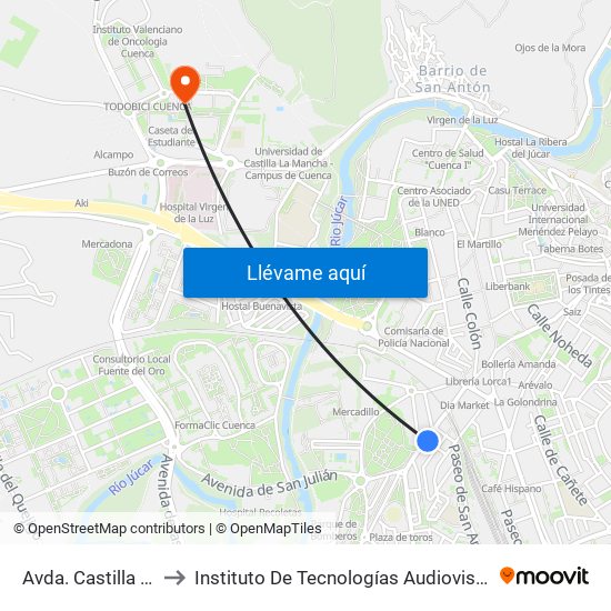 Avda. Castilla La Mancha to Instituto De Tecnologías Audiovisuales De Cuenca - Itav map