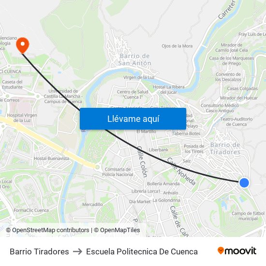 Barrio Tiradores to Escuela Politecnica De Cuenca map