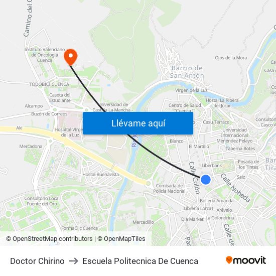 Doctor Chirino to Escuela Politecnica De Cuenca map