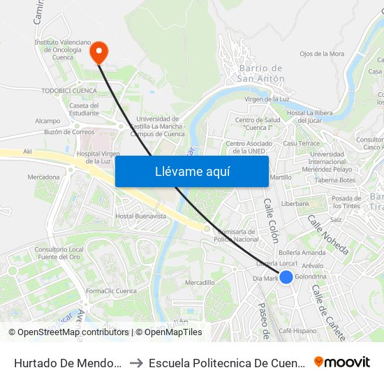 Hurtado De Mendoza to Escuela Politecnica De Cuenca map