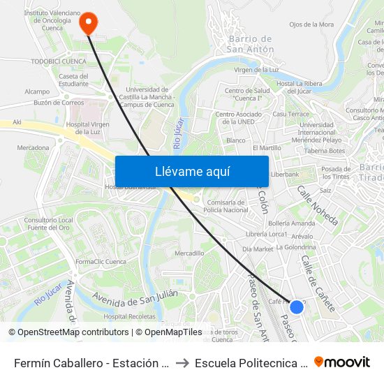 Fermín Caballero - Estación De Autobuses to Escuela Politecnica De Cuenca map