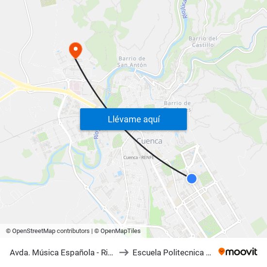 Avda. Música Española - Rio San Martín to Escuela Politecnica De Cuenca map