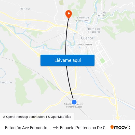 Estación Ave Fernando Zóbel to Escuela Politecnica De Cuenca map