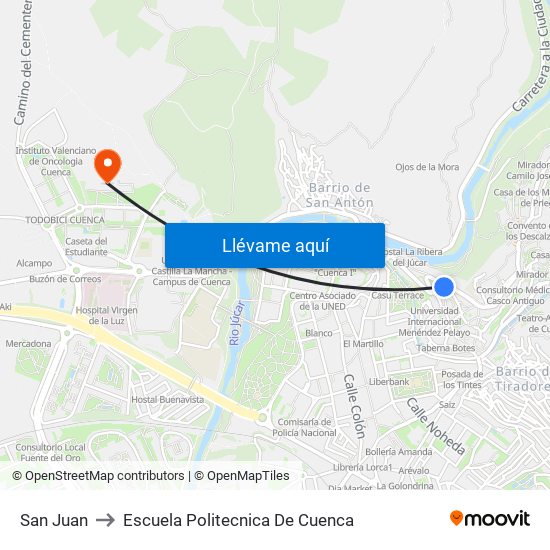 San Juan to Escuela Politecnica De Cuenca map