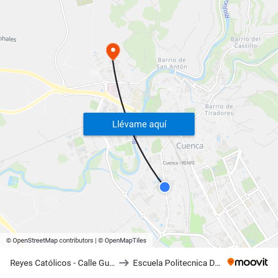 Reyes Católicos - Calle Guardia Civil to Escuela Politecnica De Cuenca map