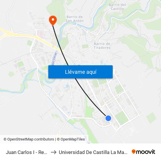 Juan Carlos I - Residencial Villaluz to Universidad De Castilla La Mancha - Campus De Cuenca map