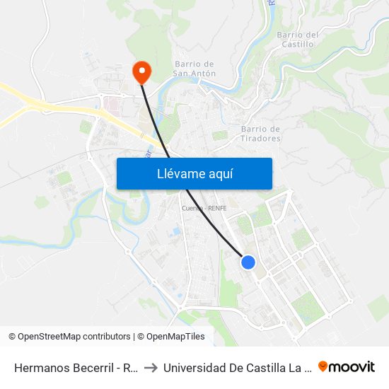 Hermanos Becerril - Residencial San José (20) to Universidad De Castilla La Mancha - Campus De Cuenca map