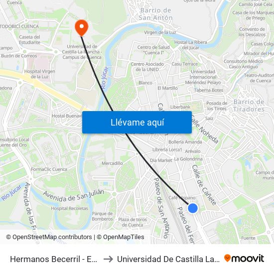 Hermanos Becerril - Estación De Autobuses (22) to Universidad De Castilla La Mancha - Campus De Cuenca map