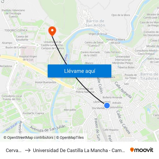 Cervantes to Universidad De Castilla La Mancha - Campus De Cuenca map