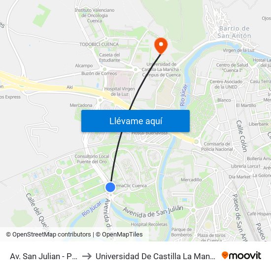 Av. San Julian - Paseo Del Pinar to Universidad De Castilla La Mancha - Campus De Cuenca map