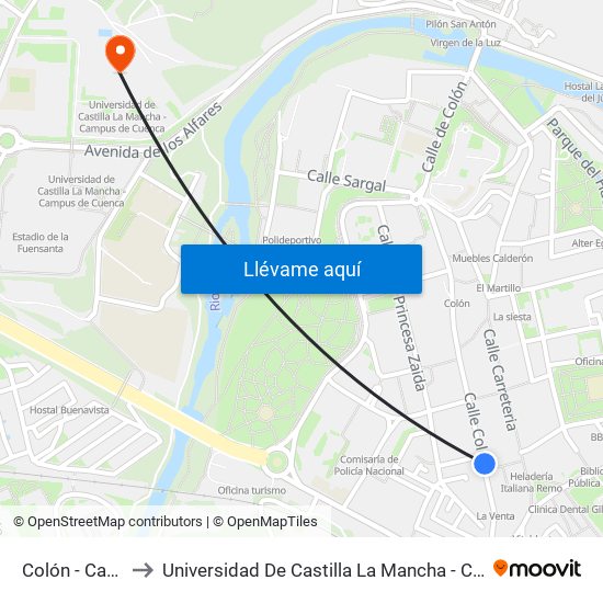 Colón - Carretería to Universidad De Castilla La Mancha - Campus De Cuenca map