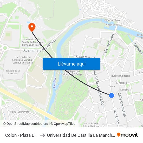 Colón - Plaza Del Nazareno to Universidad De Castilla La Mancha - Campus De Cuenca map