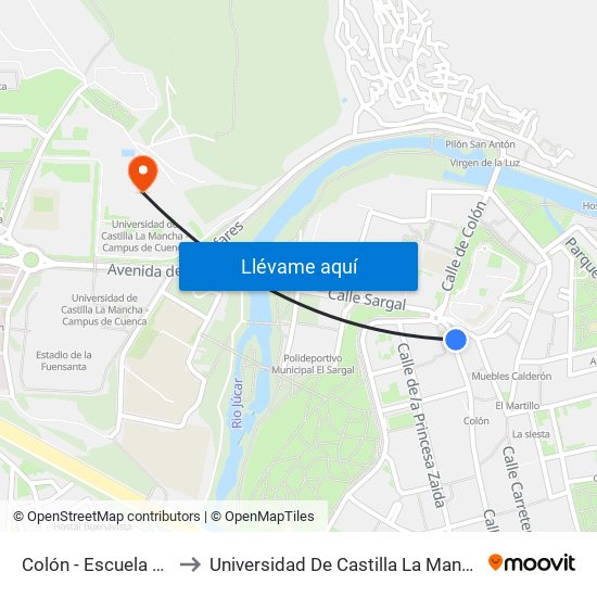 Colón - Escuela De Enfermeras to Universidad De Castilla La Mancha - Campus De Cuenca map