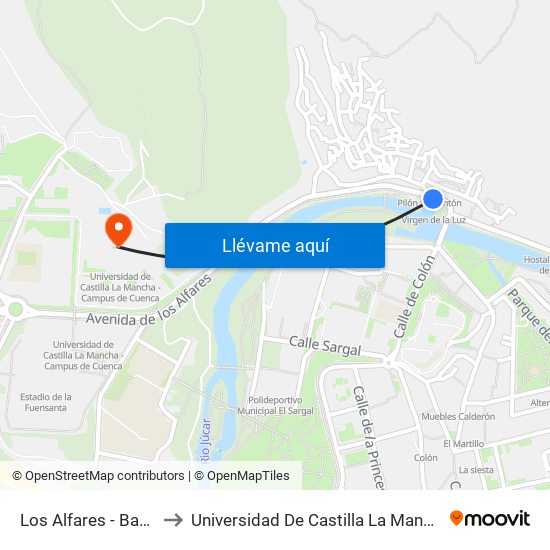 Los Alfares - Barrio San Antón to Universidad De Castilla La Mancha - Campus De Cuenca map