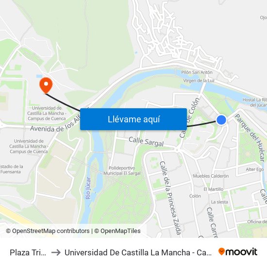 Plaza Trinidad to Universidad De Castilla La Mancha - Campus De Cuenca map