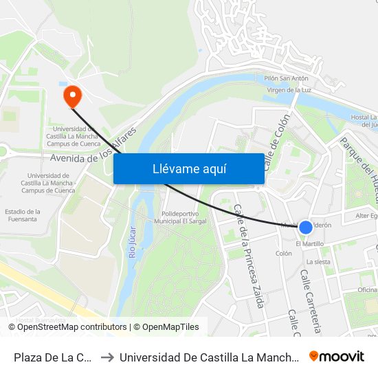 Plaza De La Constitución to Universidad De Castilla La Mancha - Campus De Cuenca map