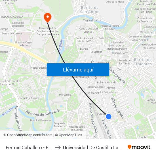 Fermín Caballero - Estación De Autobuses to Universidad De Castilla La Mancha - Campus De Cuenca map