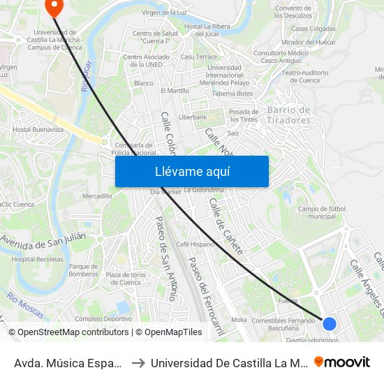 Avda. Música Española - Rio San Martín to Universidad De Castilla La Mancha - Campus De Cuenca map