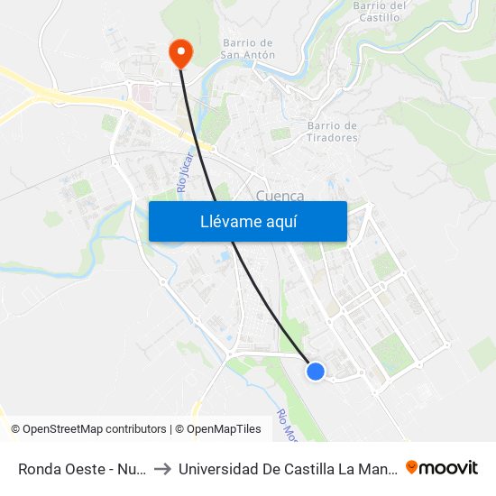 Ronda Oeste - Nuevos Juzgados to Universidad De Castilla La Mancha - Campus De Cuenca map