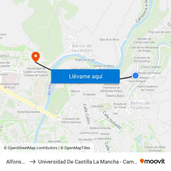 Alfonso VIII to Universidad De Castilla La Mancha - Campus De Cuenca map