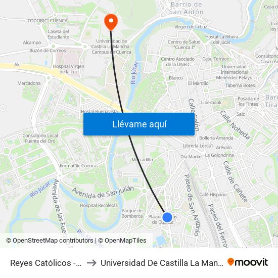 Reyes Católicos - Plaza De Toros to Universidad De Castilla La Mancha - Campus De Cuenca map