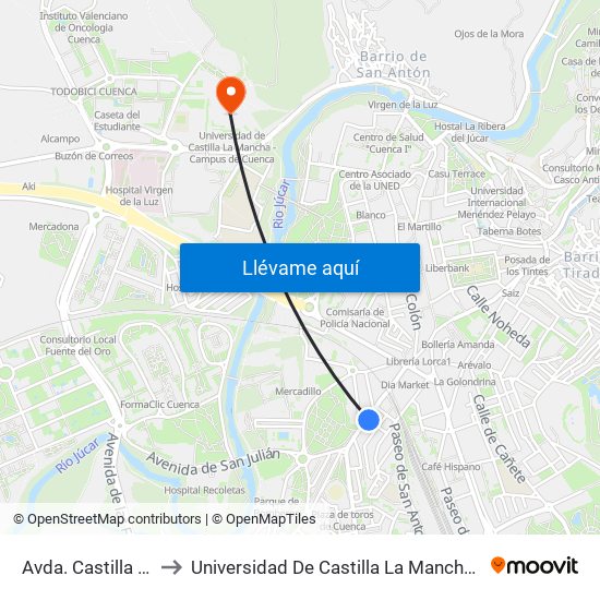 Avda. Castilla La Mancha to Universidad De Castilla La Mancha - Campus De Cuenca map