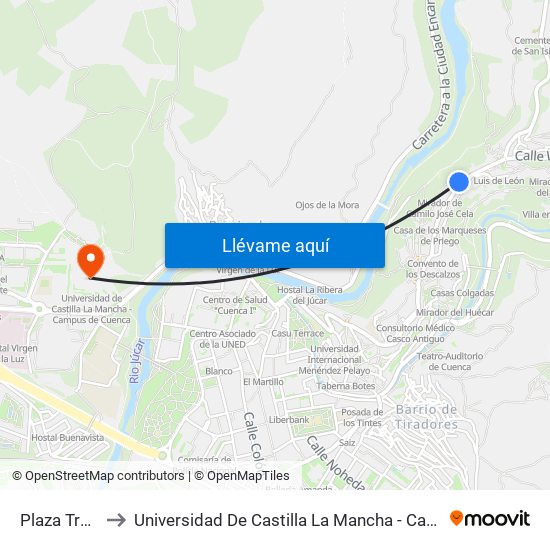 Plaza Trabuco to Universidad De Castilla La Mancha - Campus De Cuenca map