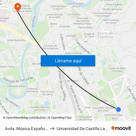 Avda. Música Española - Rio San Martín (400) to Universidad De Castilla La Mancha - Campus De Cuenca map